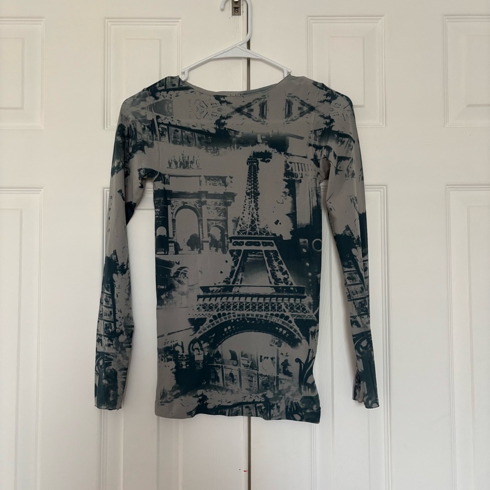 Gray Eiffel Tower Print Women's Top